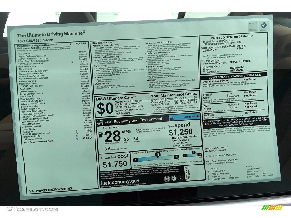 2021 5 Series 530i Sedan - Alpine White / Cognac photo #17