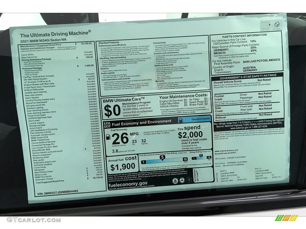 2021 3 Series M340i Sedan - Alpine White / Black photo #17