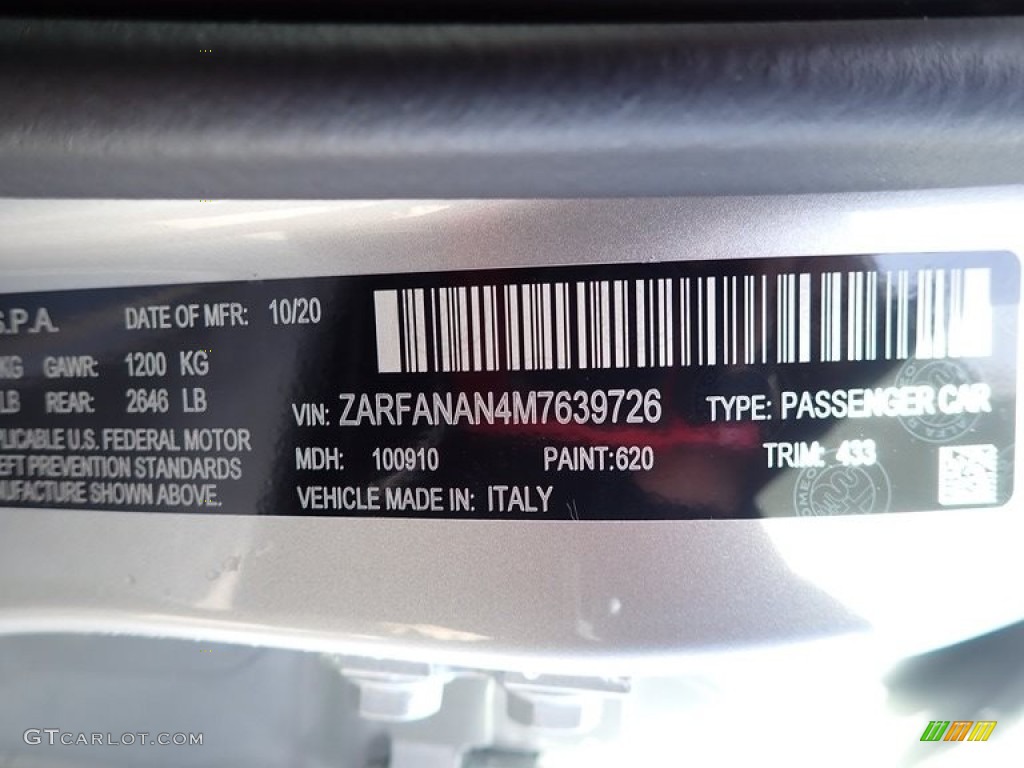 2021 Giulia Color Code 433 for Stromboli Gray Metallic Photo #140388697
