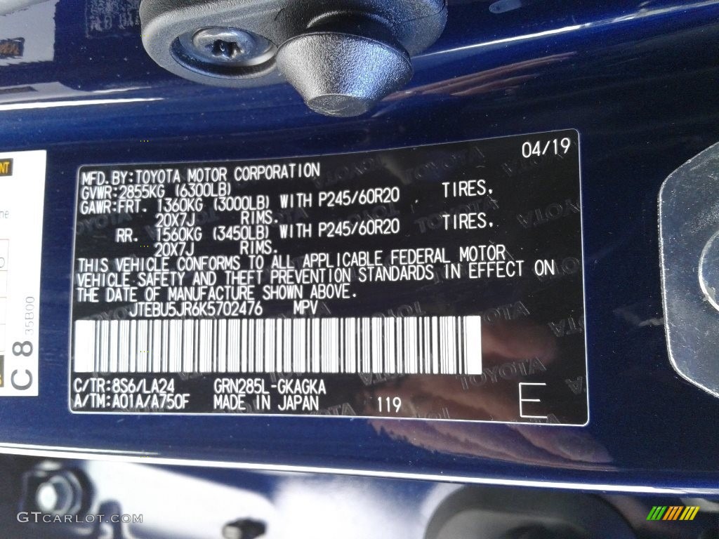 2019 4Runner Color Code 8S6 for Nautical Blue Metallic Photo #140389939
