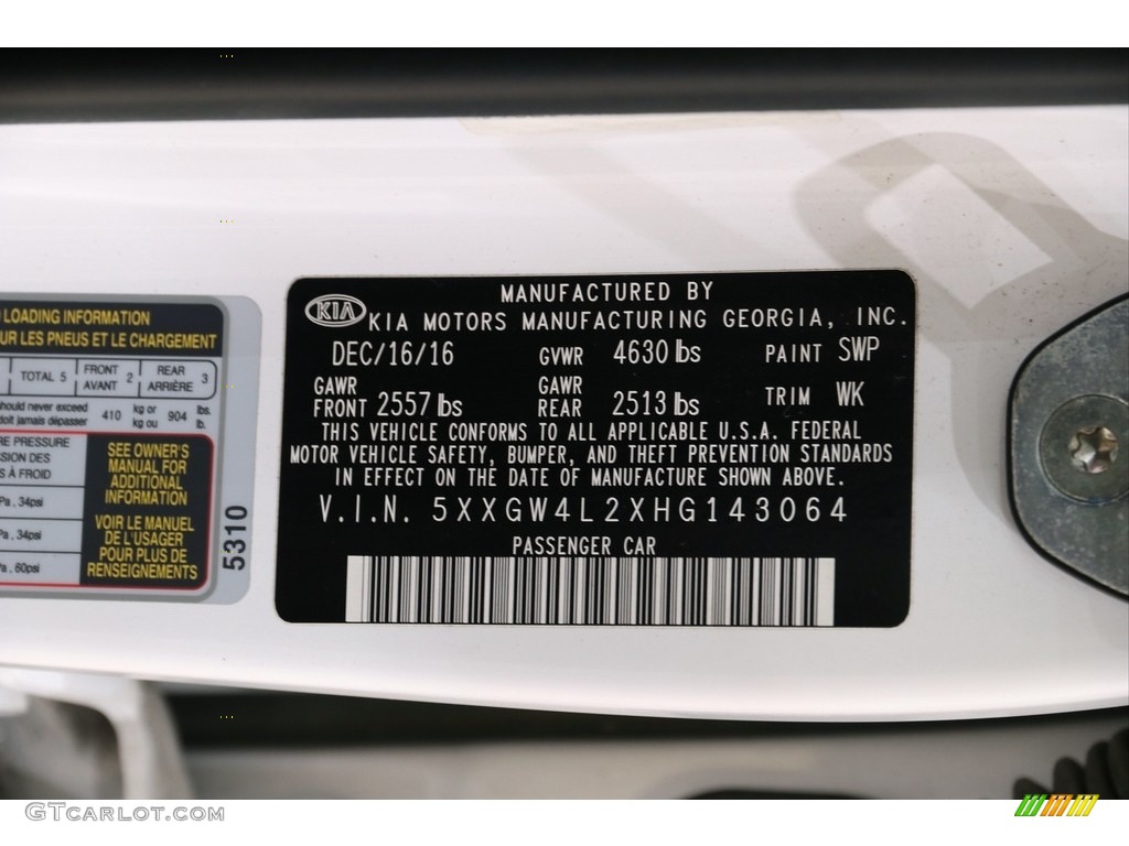2017 Kia Optima SX Color Code Photos