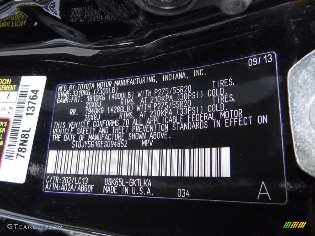 2014 Sequoia Color Code 202 for Black Photo #140400413