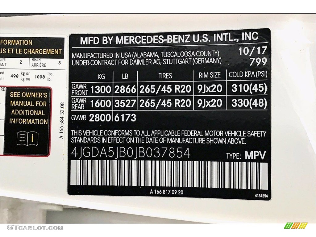 2018 GLE Color Code 799 for designo Diamond White Metallic Photo #140405780