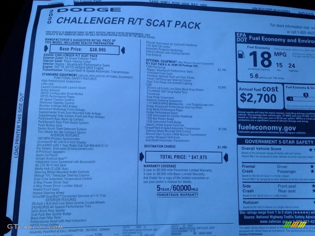 2020 Challenger R/T Scat Pack - F8 Green / Black photo #26