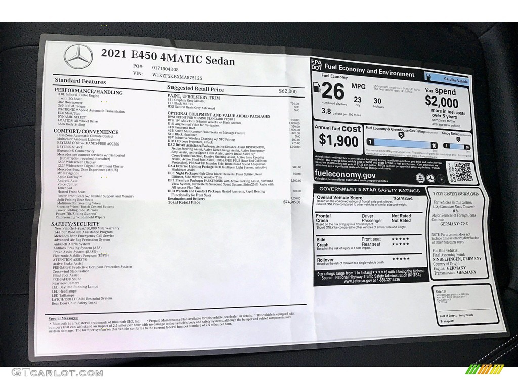 2021 E 450 4Matic Sedan - Graphite Gray Metallic / Black photo #10