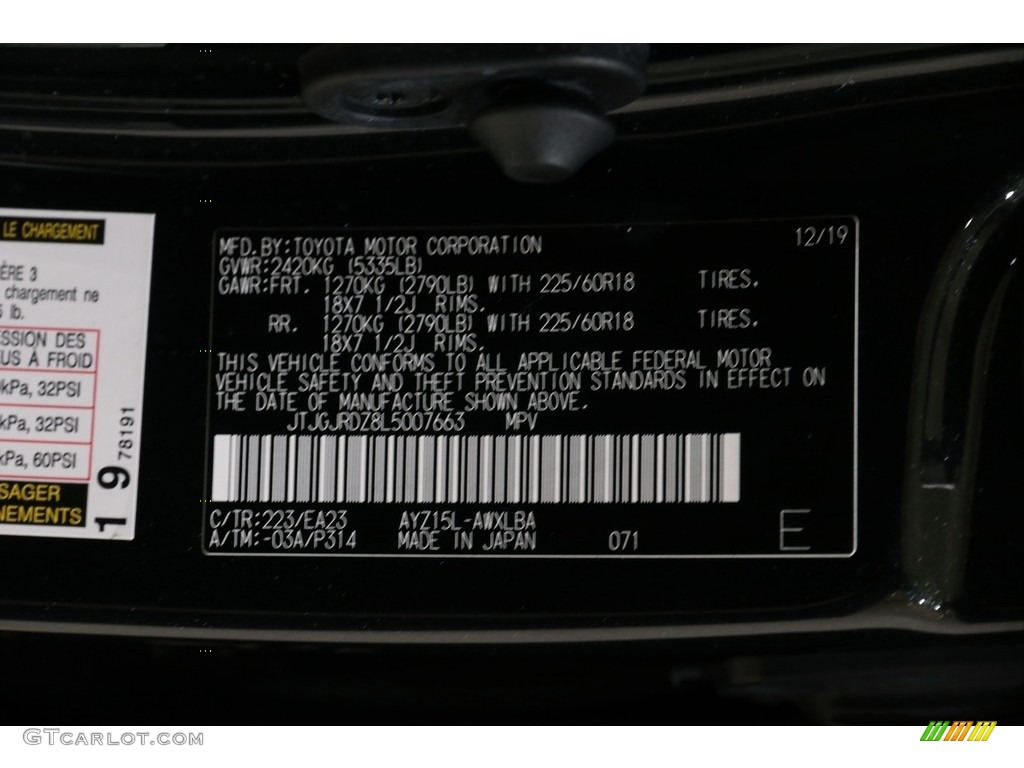 2020 NX Color Code 223 for Caviar Photo #140426526
