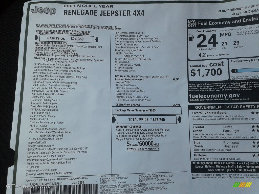 2021 Renegade Jeepster 4x4 - TechnoGreen Metallic / Black photo #25