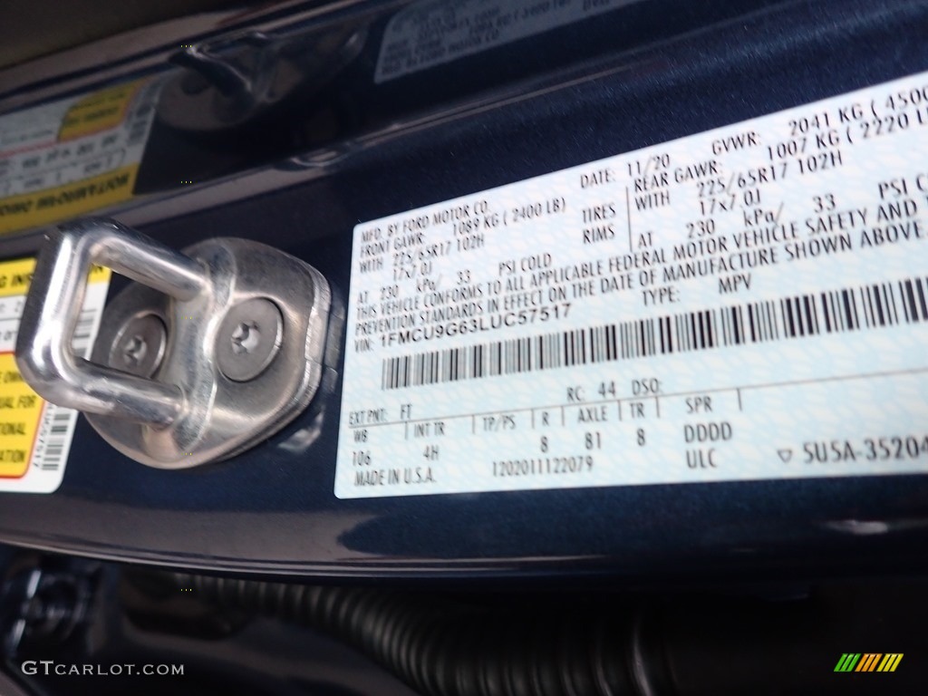 2020 Escape SE 4WD - Blue Metallic / Dark Earth Gray photo #12