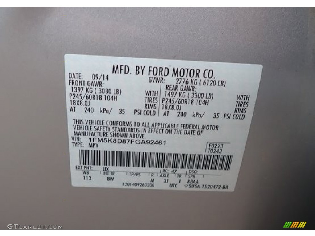 2015 Explorer XLT 4WD - Ingot Silver / Charcoal Black photo #46