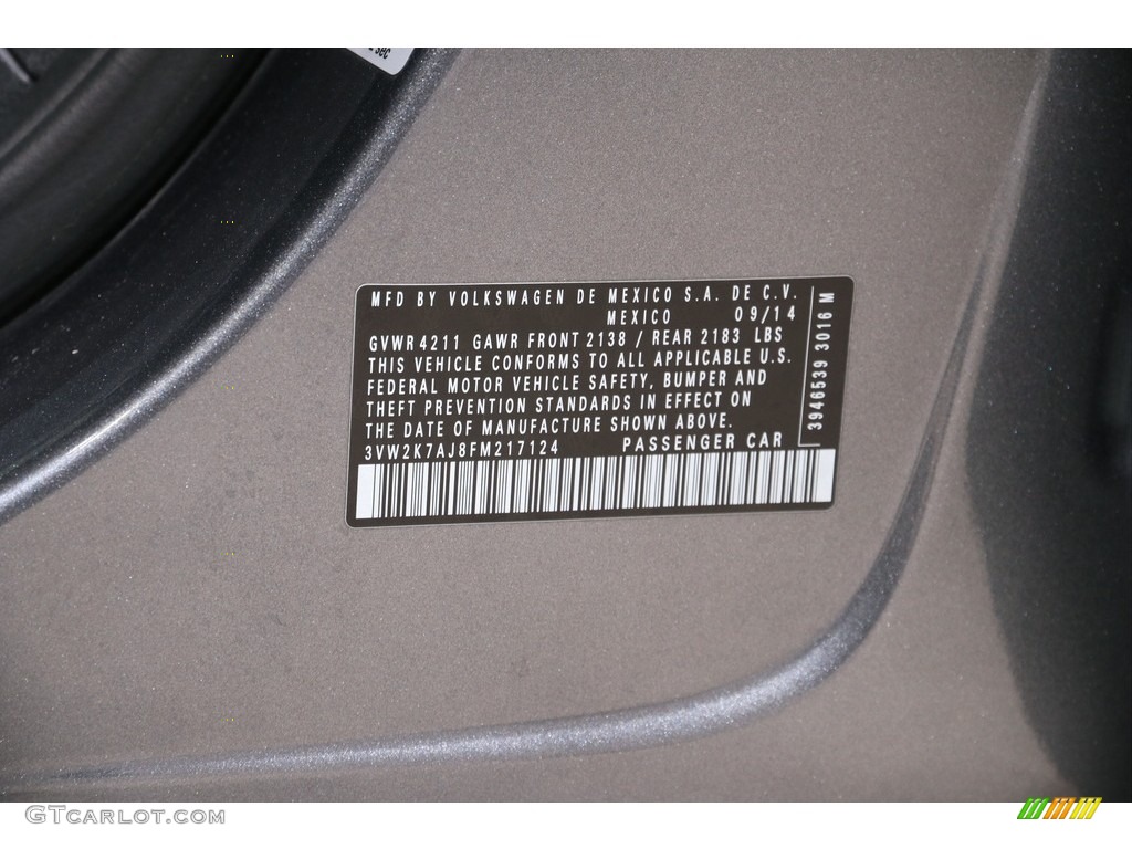 2015 Jetta S Sedan - Platinum Gray Metallic / Titan Black photo #16