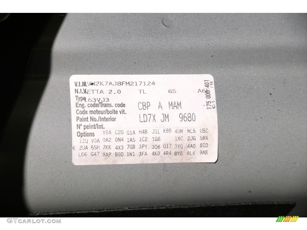 2015 Jetta Color Code LD7X for Platinum Gray Metallic Photo #140440286