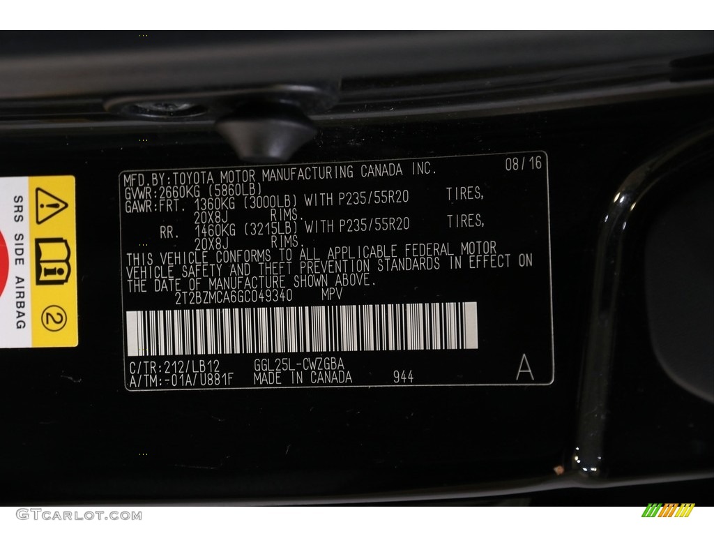 2016 RX Color Code 212 for Obsidian Black Photo #140440409