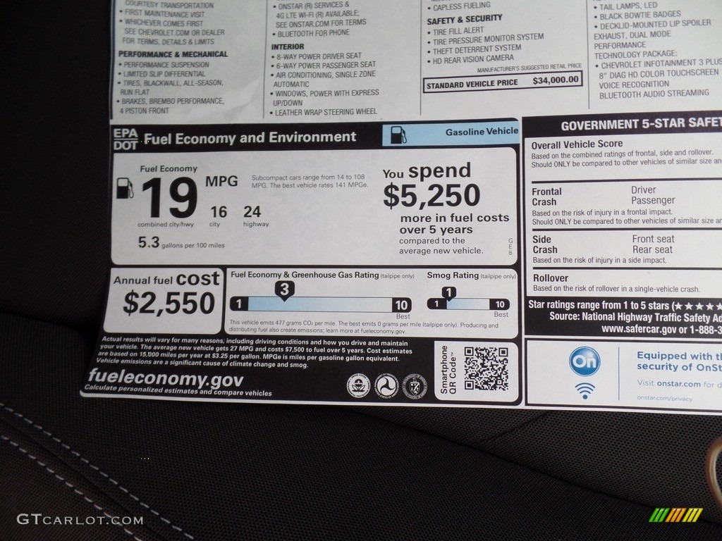 2021 Chevrolet Camaro LT1 Coupe Info Tag Photo #140453278