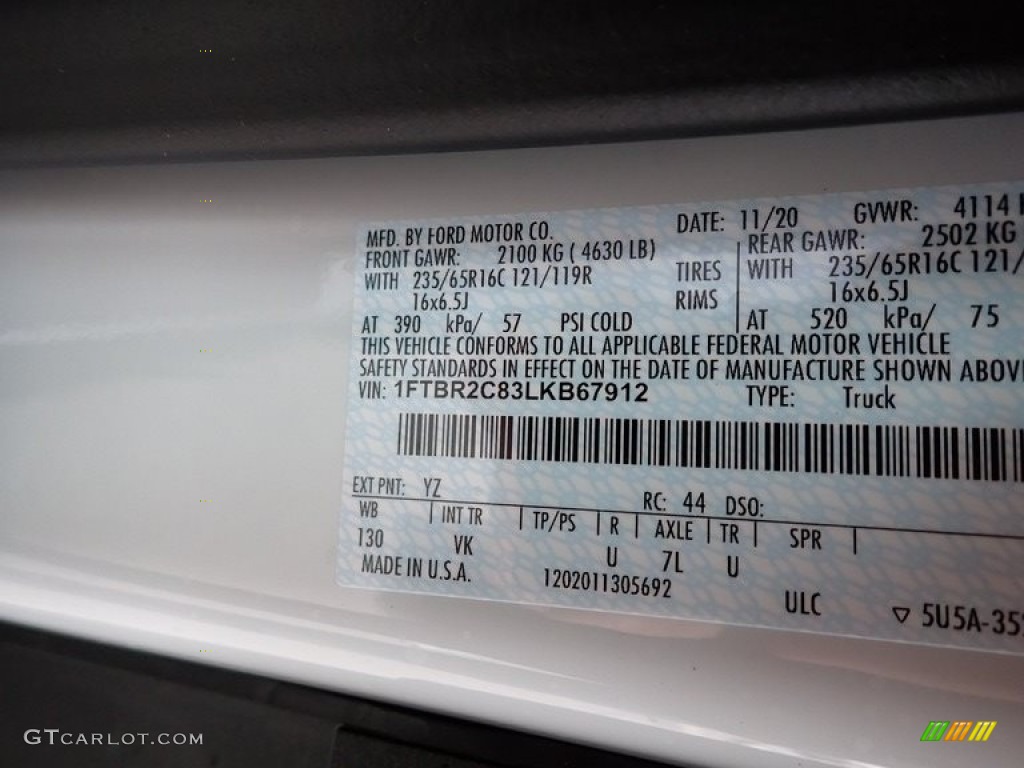 2020 Transit Color Code YZ for Oxford White Photo #140457388