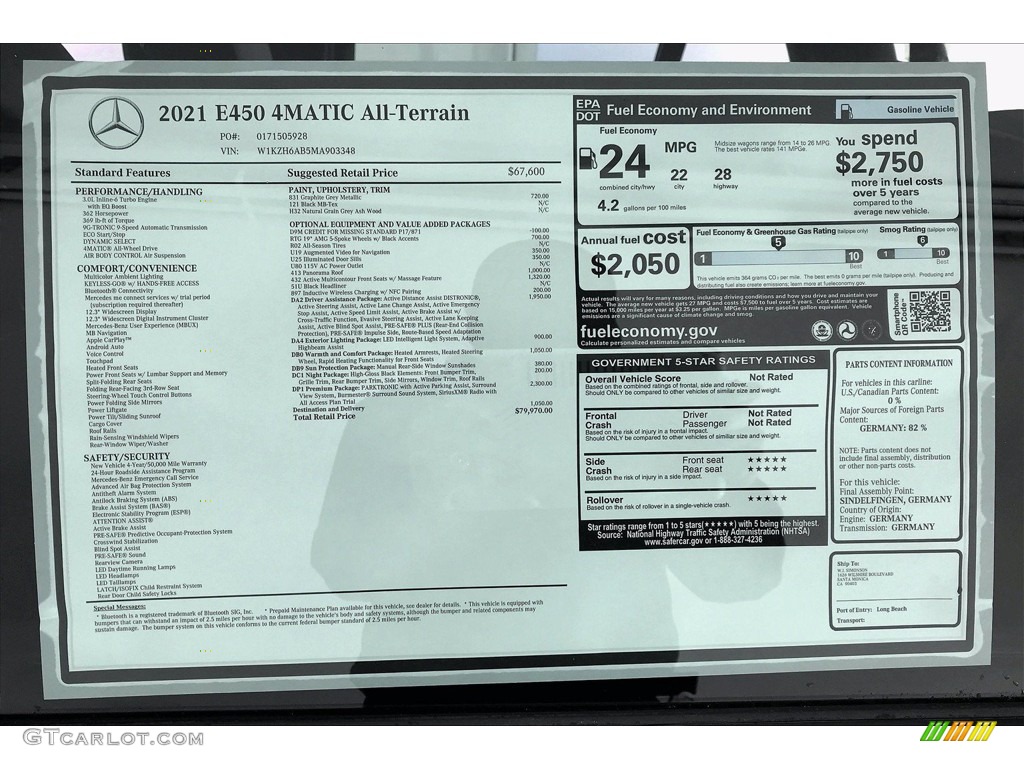 2021 Mercedes-Benz E 450 4Matic All-Terrain Wagon Window Sticker Photos