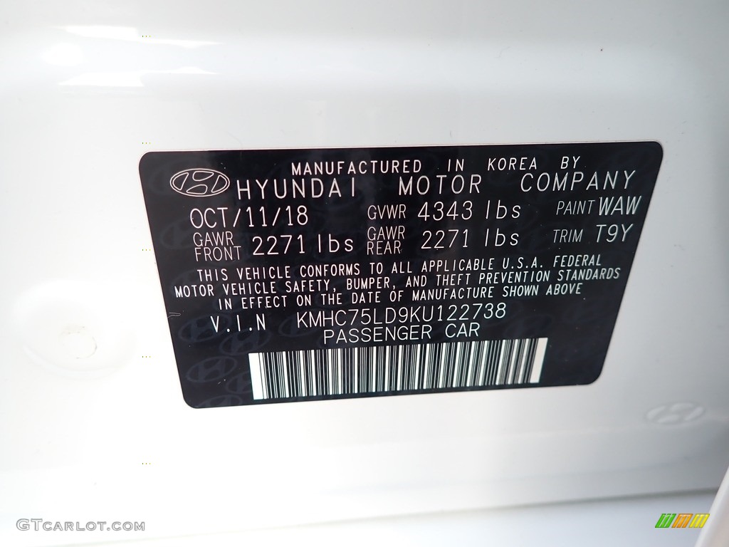 2019 Ioniq Hybrid Color Code WAW for Ceramic White Photo #140461018