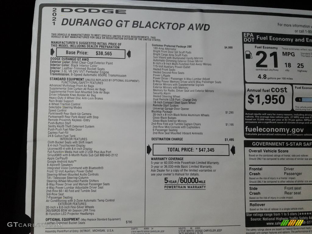 2021 Durango GT AWD - Billet Silver Metallic / Black photo #27