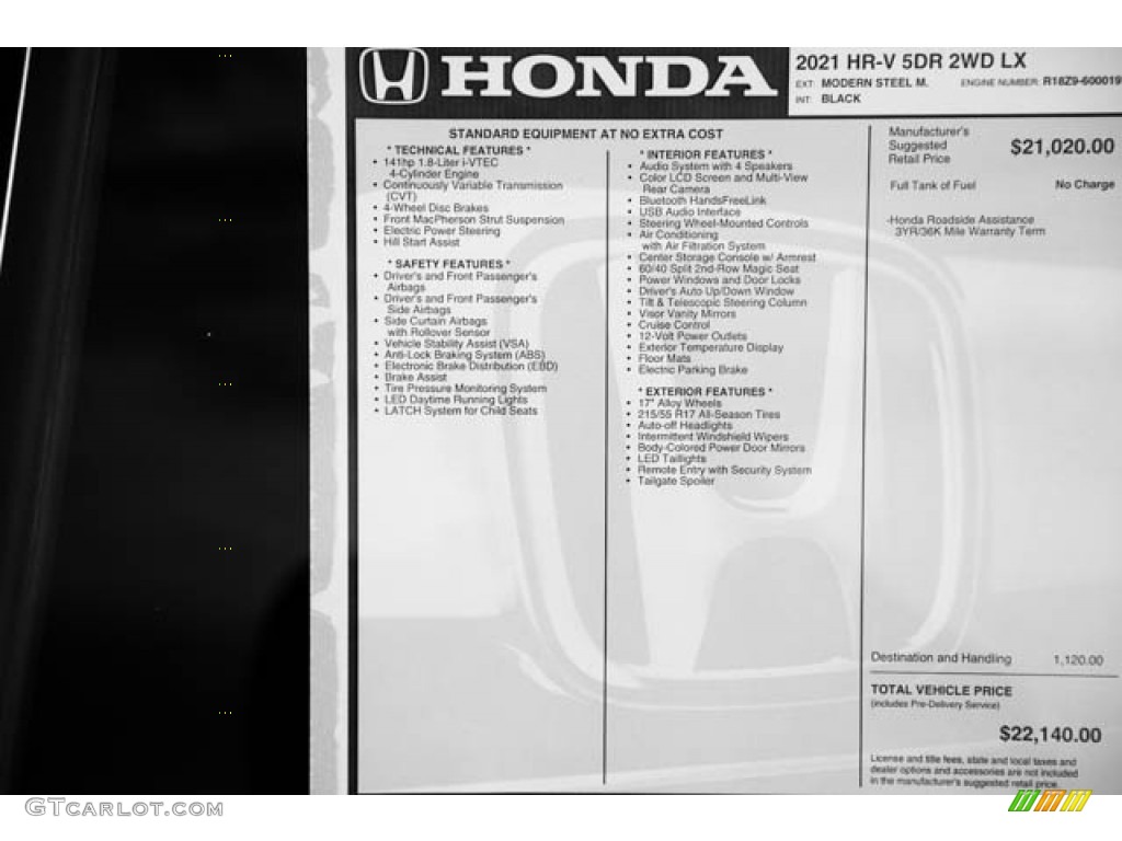 2021 Honda HR-V LX Window Sticker Photos