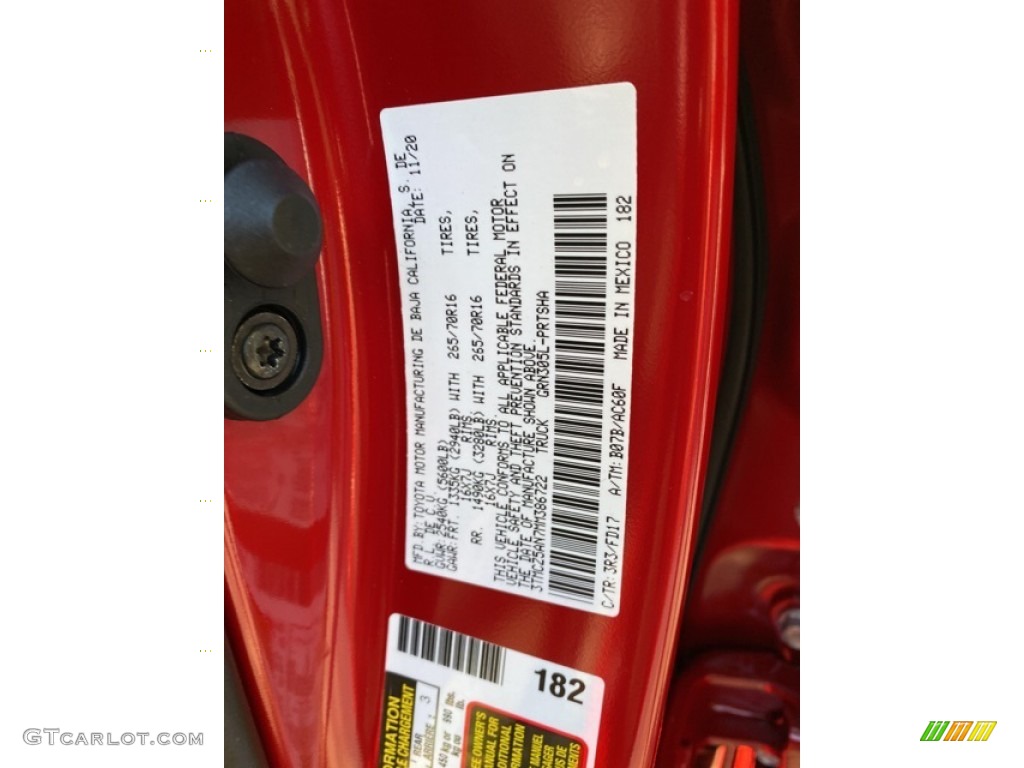 2021 Tacoma Color Code 3R3 for Barcelona Red Metallic Photo #140479627