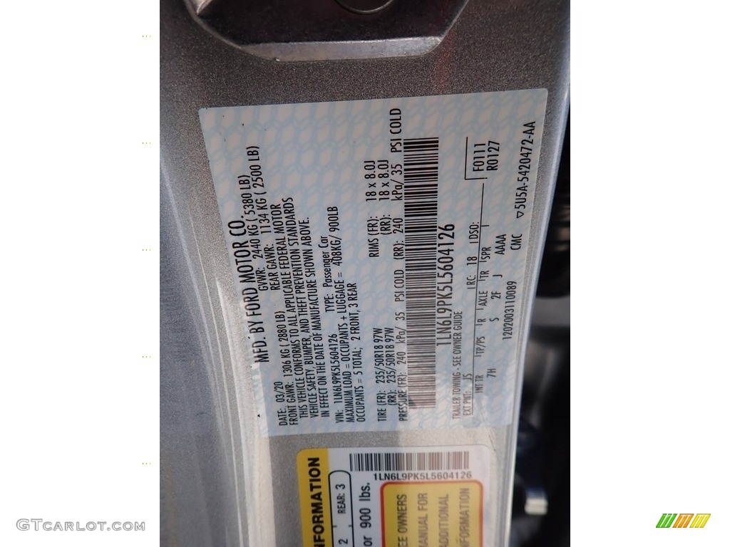 2020 Lincoln Continental FWD Color Code Photos
