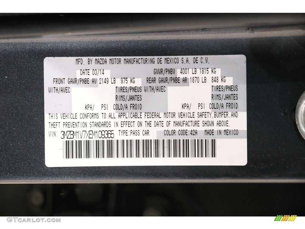 2014 MAZDA3 Color Code 42A for Meteor Gray Mica Photo #140493037