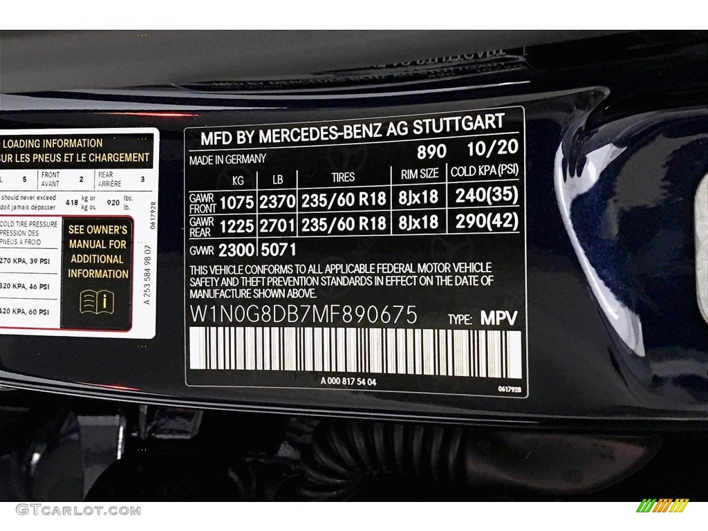 2021 GLC Color Code 890 for Lunar Blue Metallic Photo #140495433