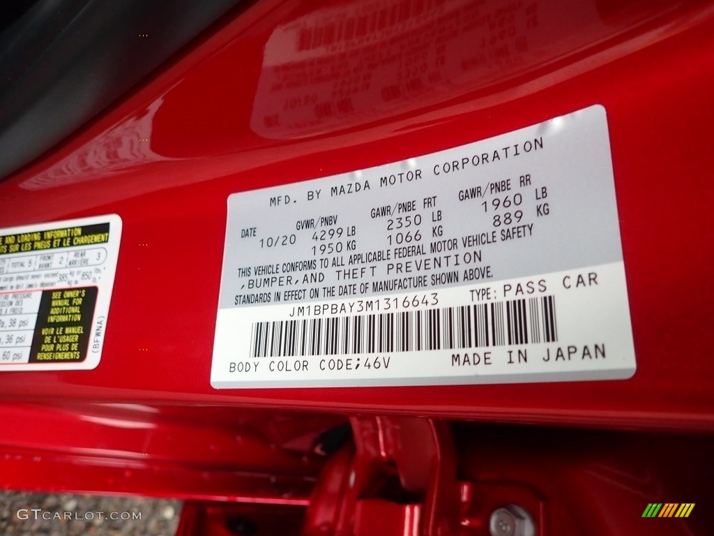 2021 Mazda3 Color Code 46V for Soul Red Crystal Metallic Photo #140500307