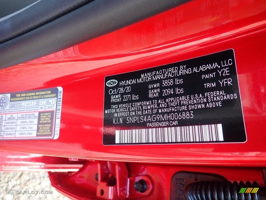 2021 Elantra Color Code Y2E for Calypso Red Photo #140501875