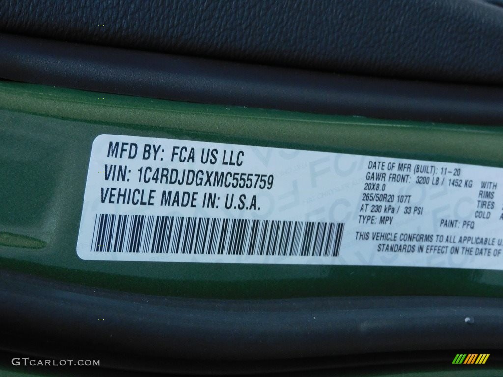 2021 Durango Color Code PFQ for F8 Green Photo #140507515