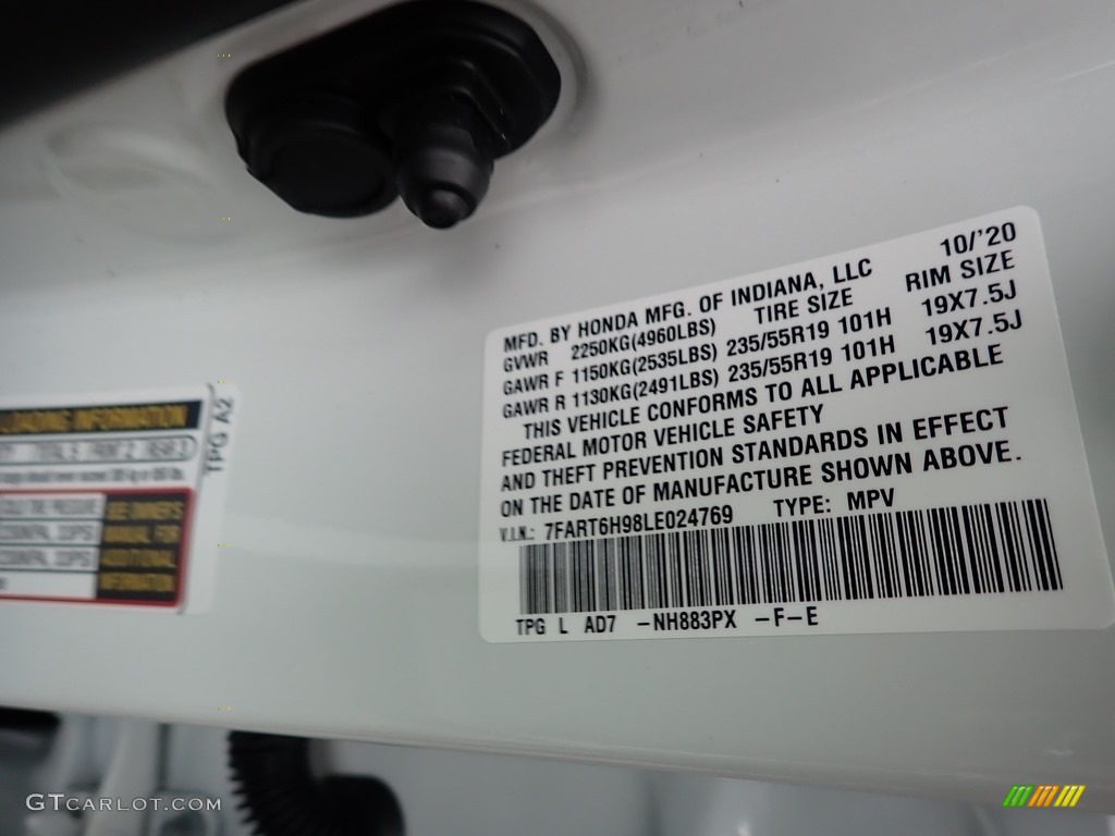 2020 CR-V Color Code NH883PX for Platinum White Pearl Photo #140513843