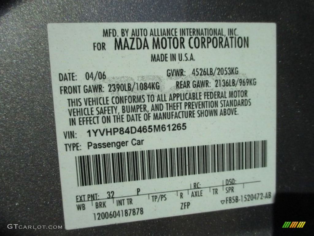 2006 Mazda MAZDA6 s Sport Hatchback Color Code Photos