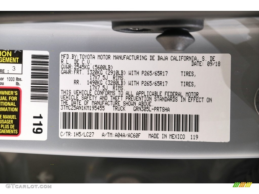 2019 Tacoma TRD Sport Double Cab 4x4 - Cement Gray / Black photo #22