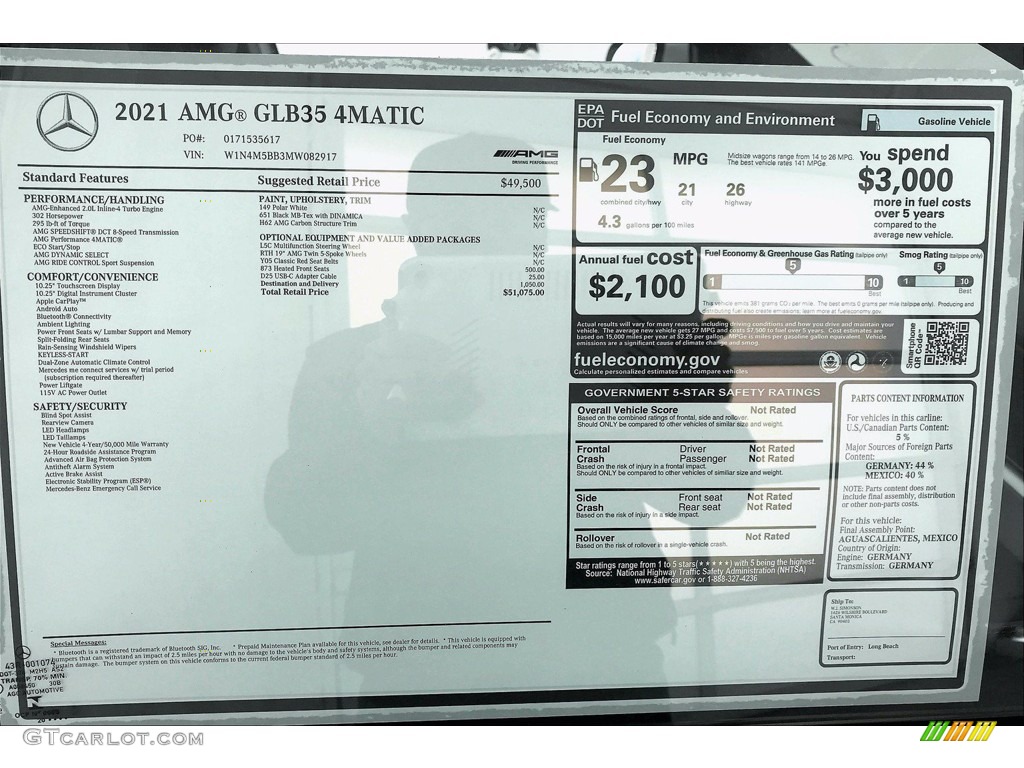 2021 Mercedes-Benz GLB AMG 35 4Matic Window Sticker Photo #140526865