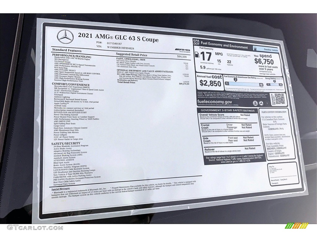 2021 Mercedes-Benz GLC AMG 63 4Matic Coupe Window Sticker Photo #140527195