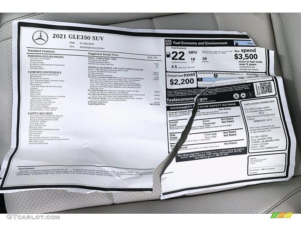 2021 Mercedes-Benz GLE 350 Window Sticker Photo #140528180