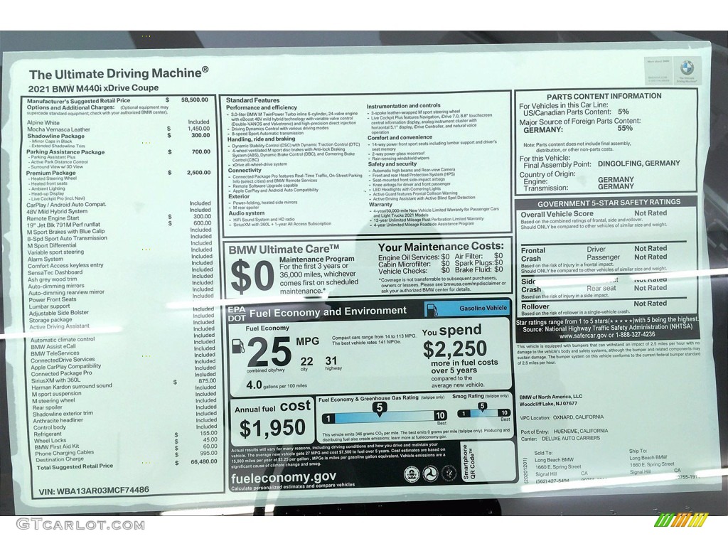 2021 BMW 4 Series M440i xDrive Coupe Window Sticker Photo #140529763