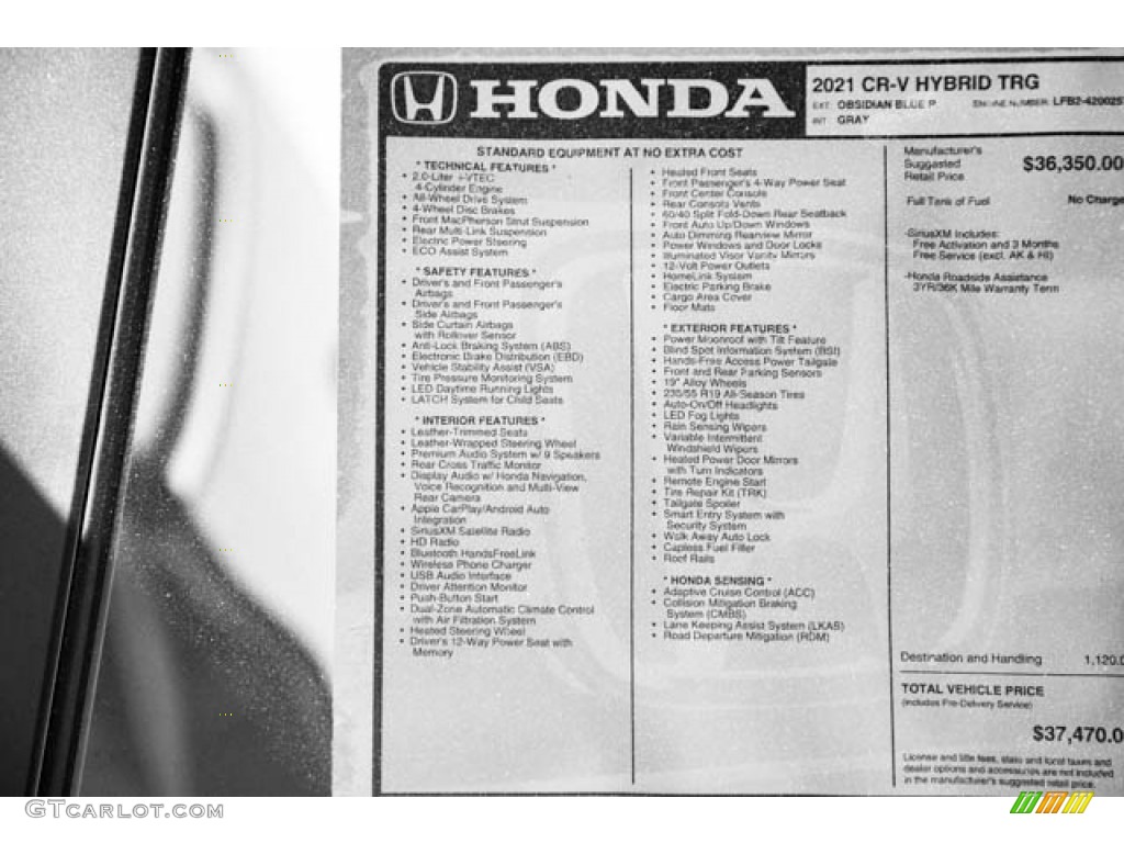 2021 Honda CR-V Touring AWD Hybrid Window Sticker Photos