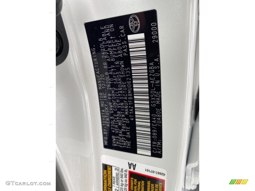 2021 Toyota Avalon XLE Color Code Photos