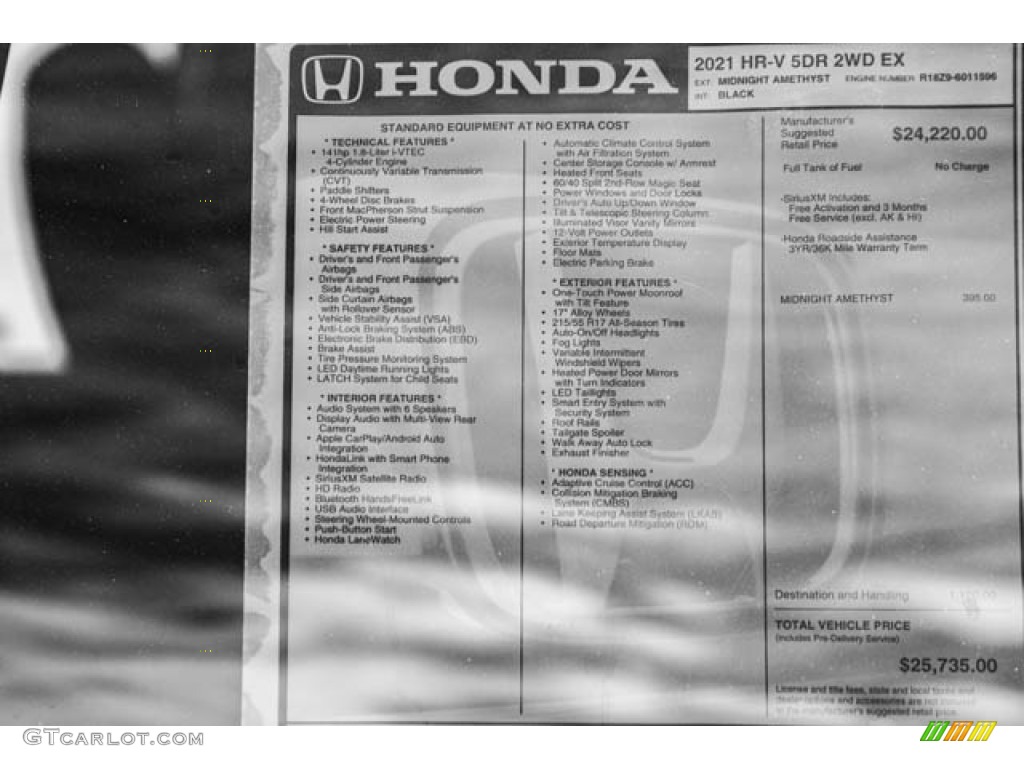 2021 HR-V EX - Midnight Amethyst Metallic / Black photo #37