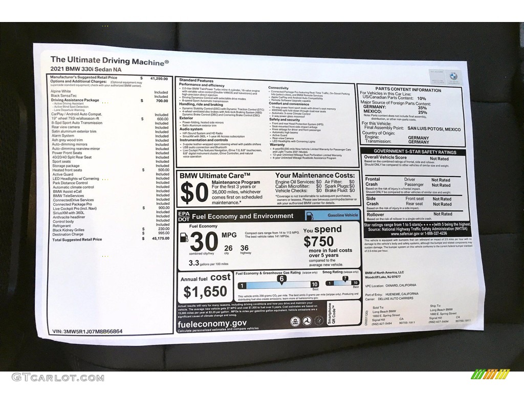 2021 3 Series 330i Sedan - Alpine White / Black photo #18