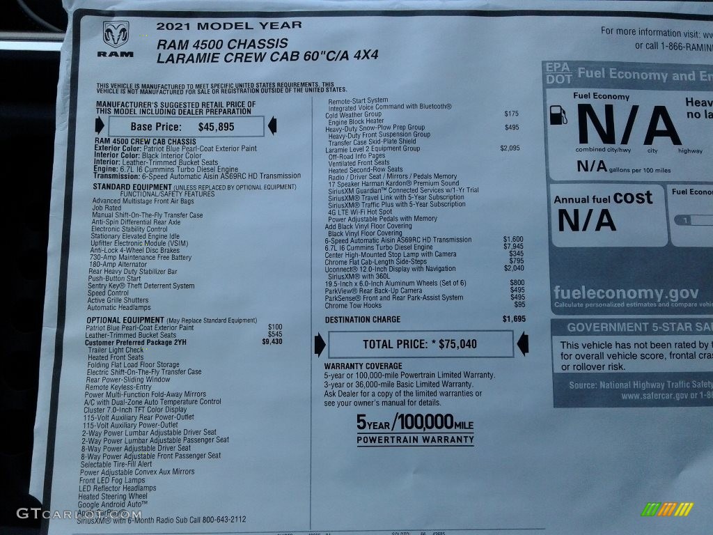 2021 Ram 4500 Laramie Crew Cab 4x4 Chassis Window Sticker Photo #140579388