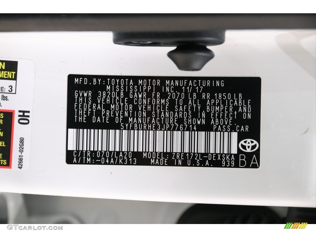 2018 Corolla XSE - Blizzard White Pearl / Black photo #22