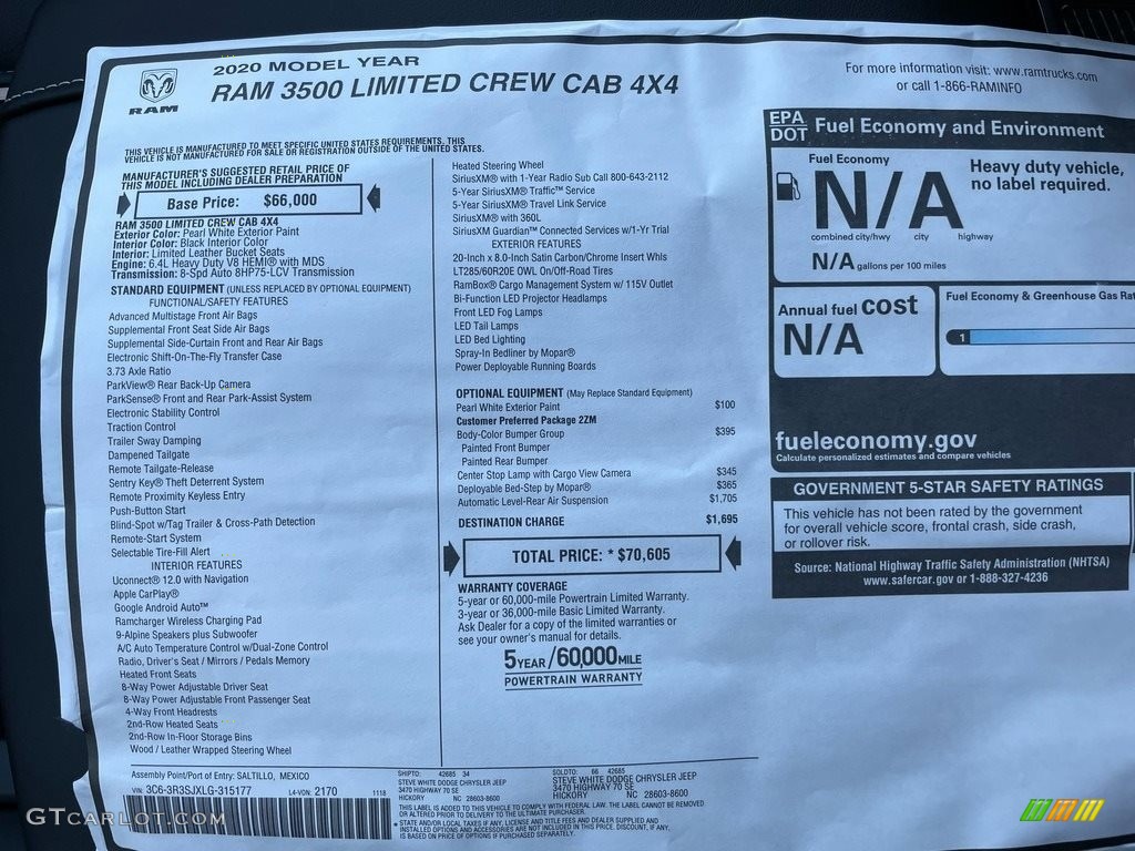 2020 Ram 3500 Limited Crew Cab 4x4 Window Sticker Photos