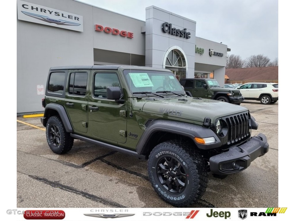 2021 Wrangler Unlimited Willys 4x4 - Sarge Green / Black photo #1
