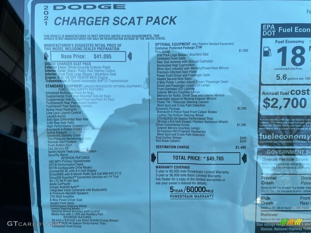 2021 Dodge Charger Scat Pack Window Sticker Photo #140586096