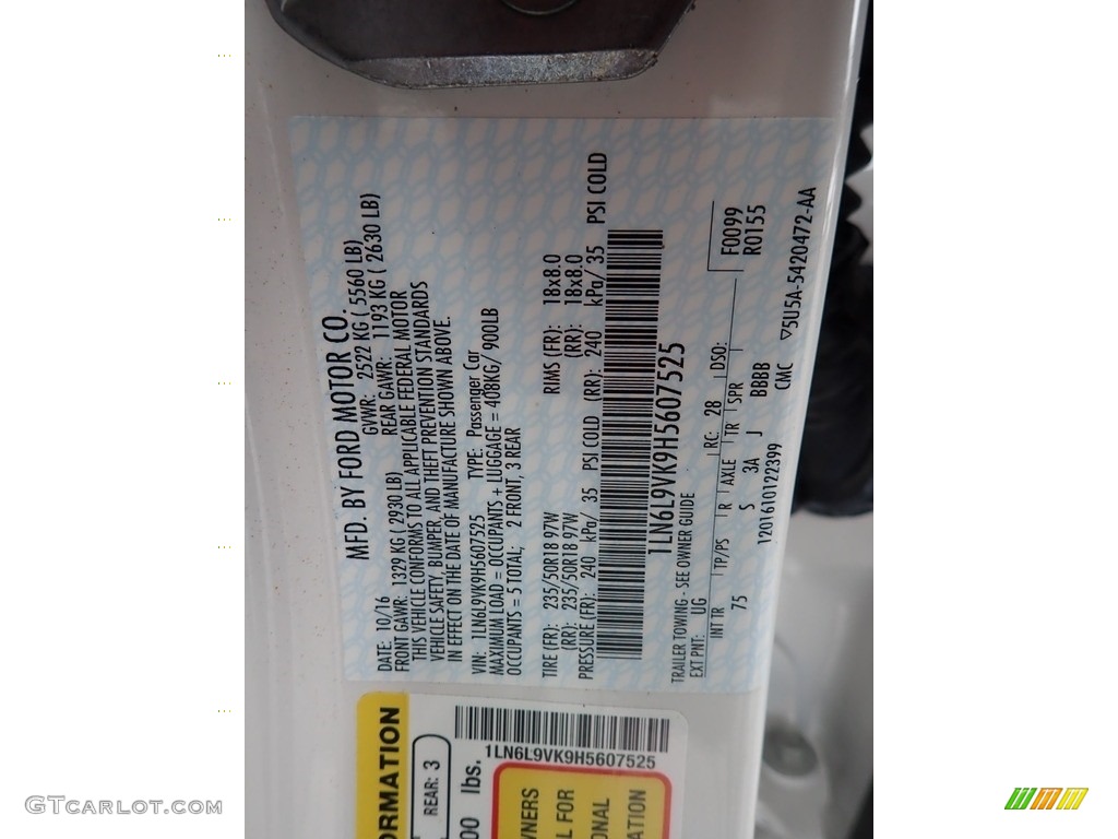2017 Continental Color Code UG for White Platinum Photo #140591334