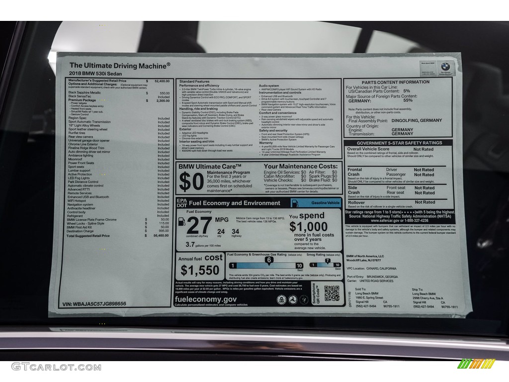 2018 5 Series 530i Sedan - Black Sapphire Metallic / Black photo #10