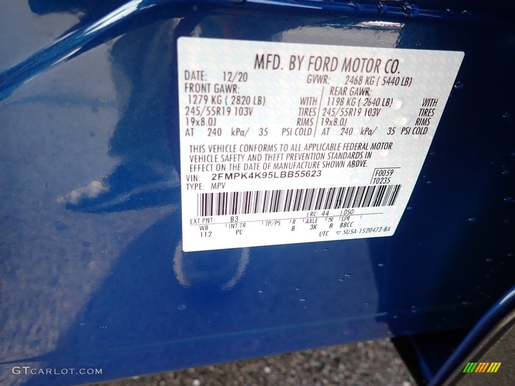 2020 Edge Color Code B3 for Atlas Blue Metallic Photo #140600026