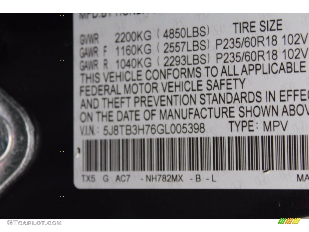 2016 Acura RDX Advance Color Code Photos