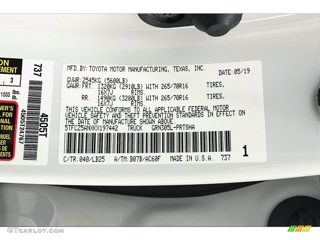 2019 Tacoma Color Code 040 for Super White Photo #140612920